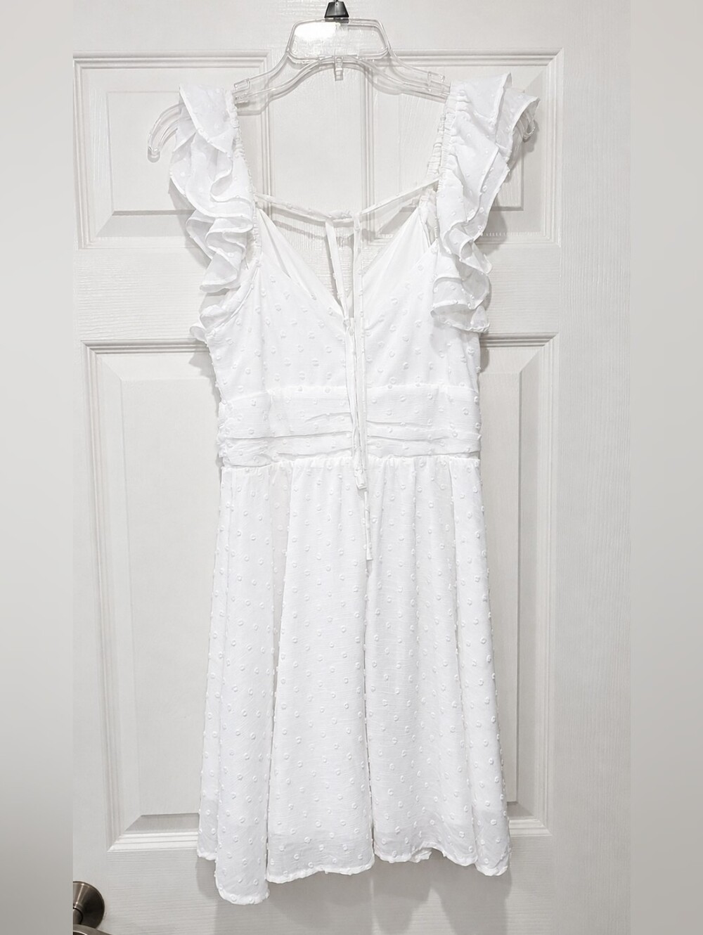 Altar'd State Sylvia White Swiss Dot Open Back Ruffle Mini Dress Sz M Baby Doll - Picture 4 of 9